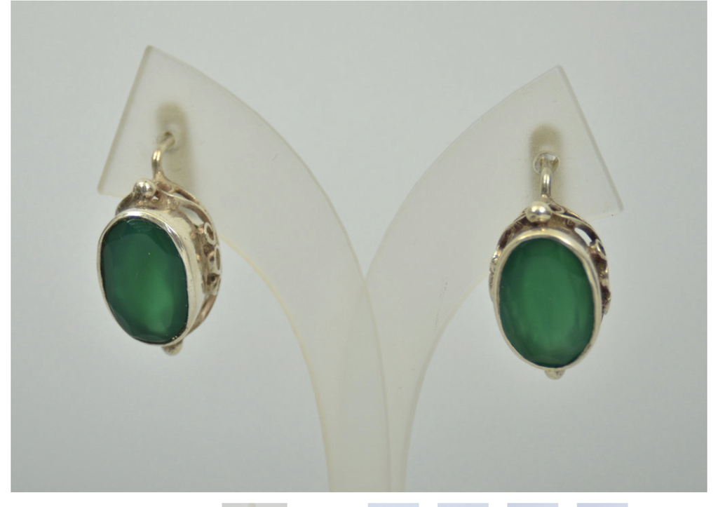 Set of silver earrings and ring with natural chalcedony