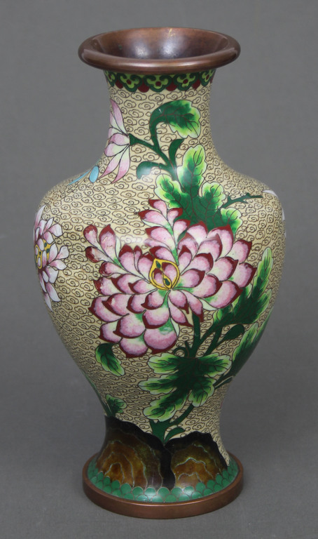 Metal vase with enamel