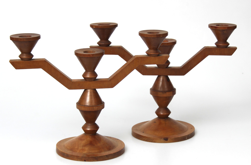 Two wooden candlesticks
