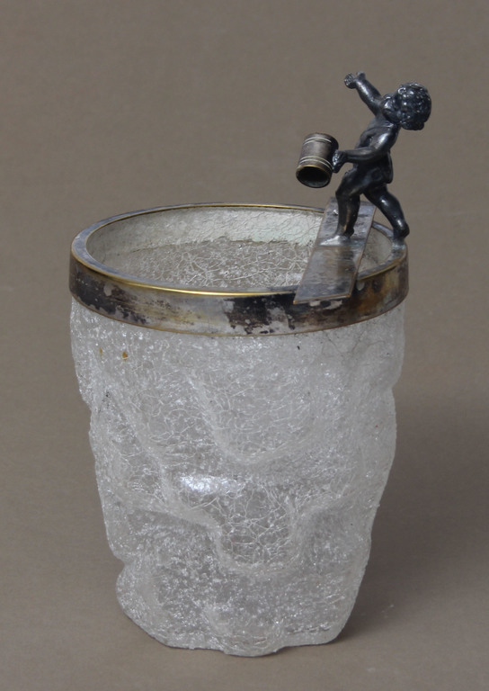 Glass ice cooler with silver-plated details