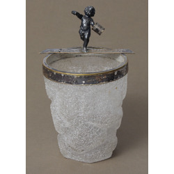 Glass ice cooler with silver-plated details