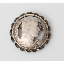 Silver brooch, made from a Latvian five lats coin