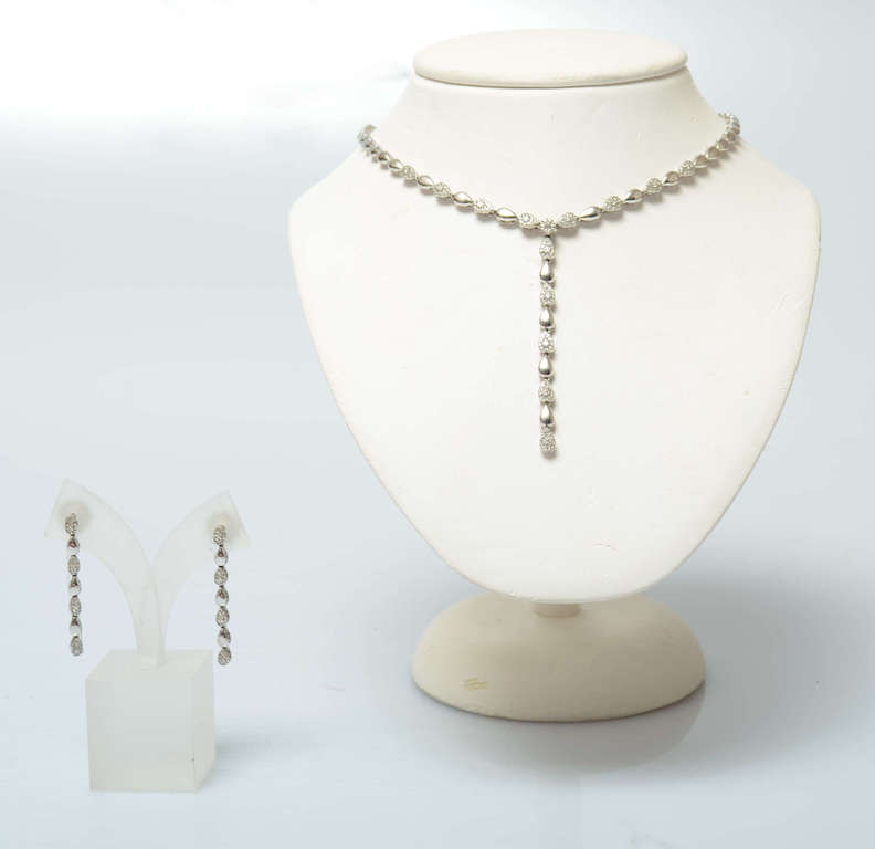 White gold jewelry set - diamond necklace and earrings