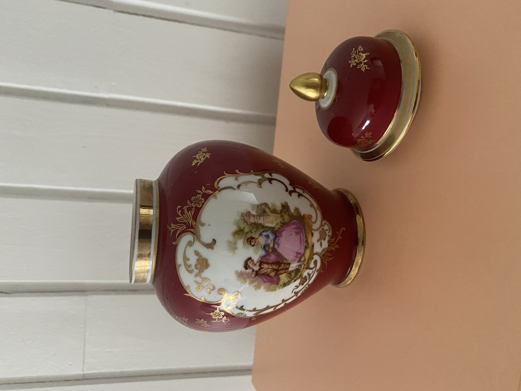 Trianon made in France vessel urn with lid and beautiful painting
