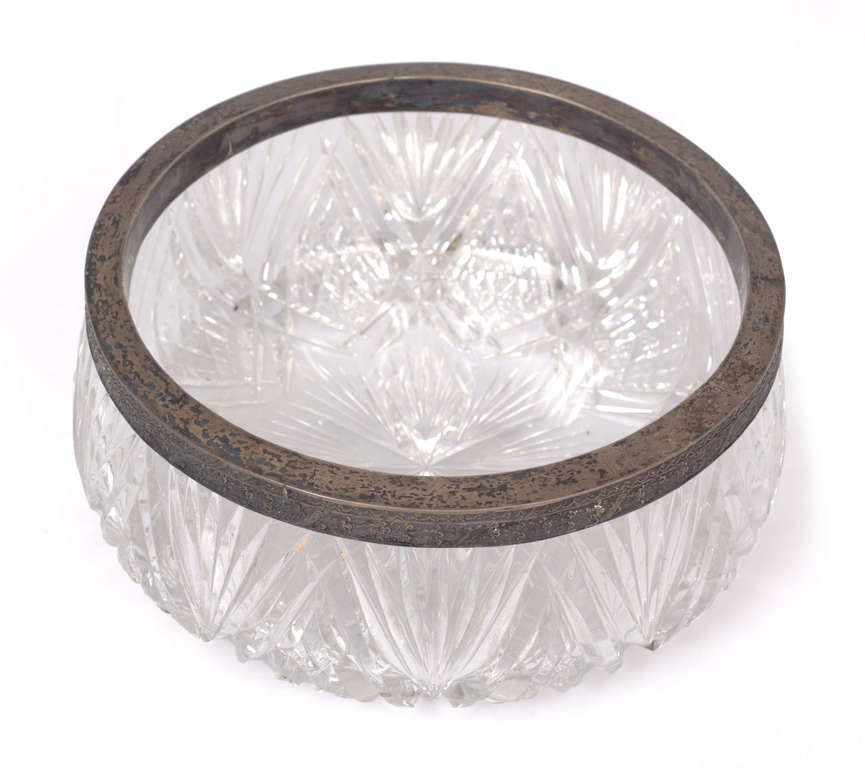 Crystal fruit bowl with silver finish and photo album