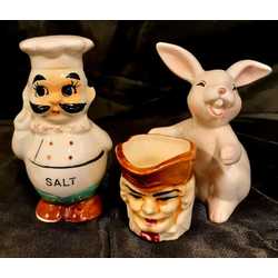 Salt containers, 3 pcs. 20th century Porcelain/ earthenware, painting. Height: 1.) - 9.5 cm, 2.) - 4 cm, 3.) - 9 cm.