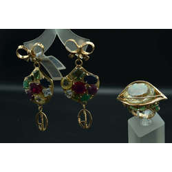 Jewelry set with citrine, emeralds, ruby