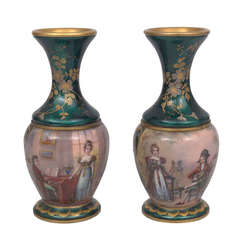 Two Limoge style porcelain vases with painting and enamels