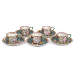 Porcelain cups and saucers for five people