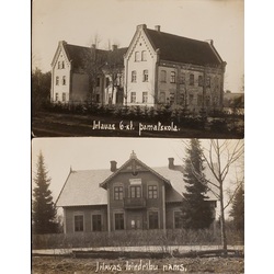 2 photos. Irlava 6-kl. primary school and House of Associations 1929