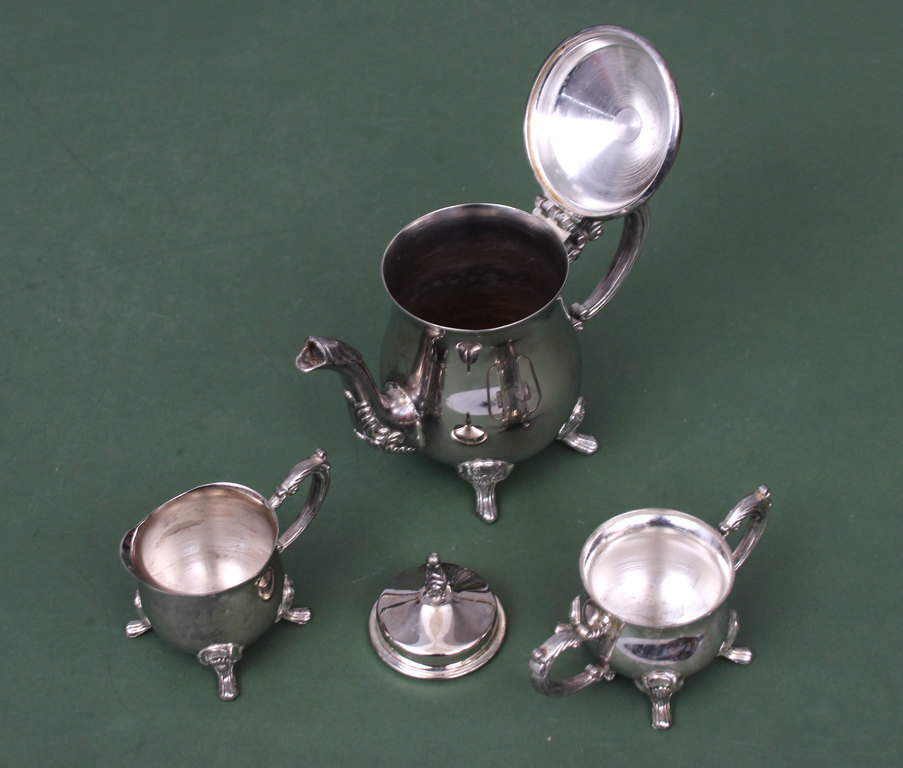 Metal serving set - jug, sugar bowl and cream tray
