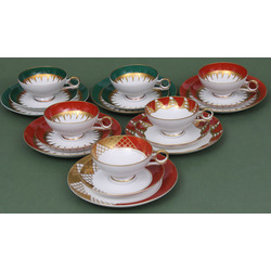 Porcelain cups with saucers and plates (for 6 people)