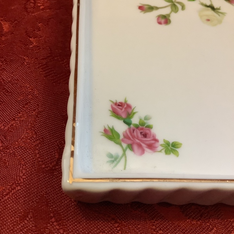 Porcelain tray with a high edge for dessert.Rose garden.Germany.Last century