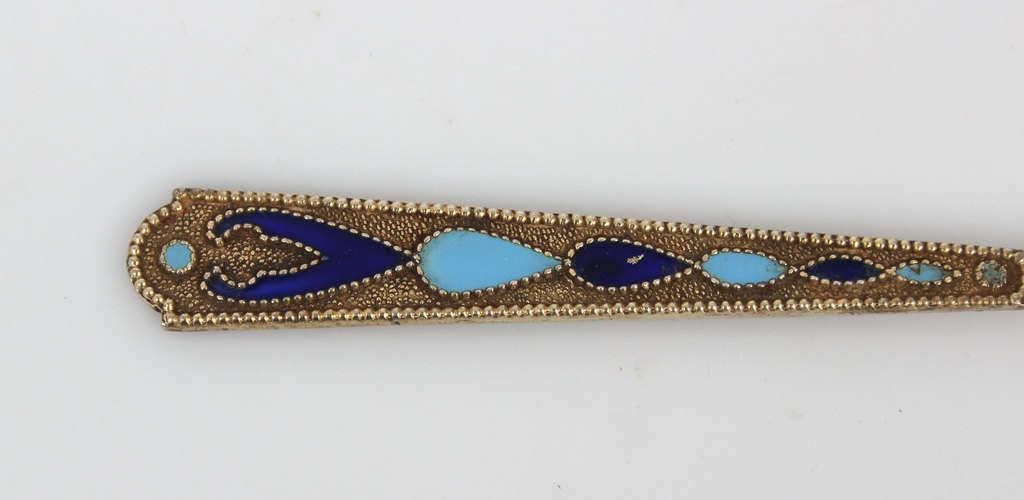 Silver spoon and fork with enamel