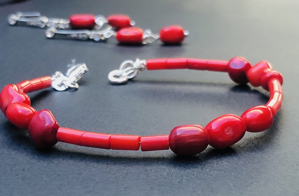 Coral set - earrings, bracelet and necklace