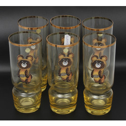 Juice glasses with the symbols of the Moscow Olympics Misha