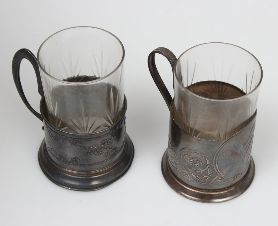 Two Soviet-era glasses with holders