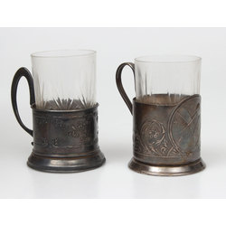 Two Soviet-era glasses with holders