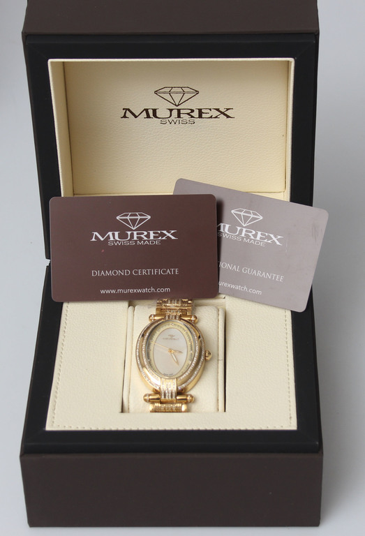 Apzeltīts sieviešu rokas pulkstenis ''MUREX'' ar briljantiem 2.06 ct
