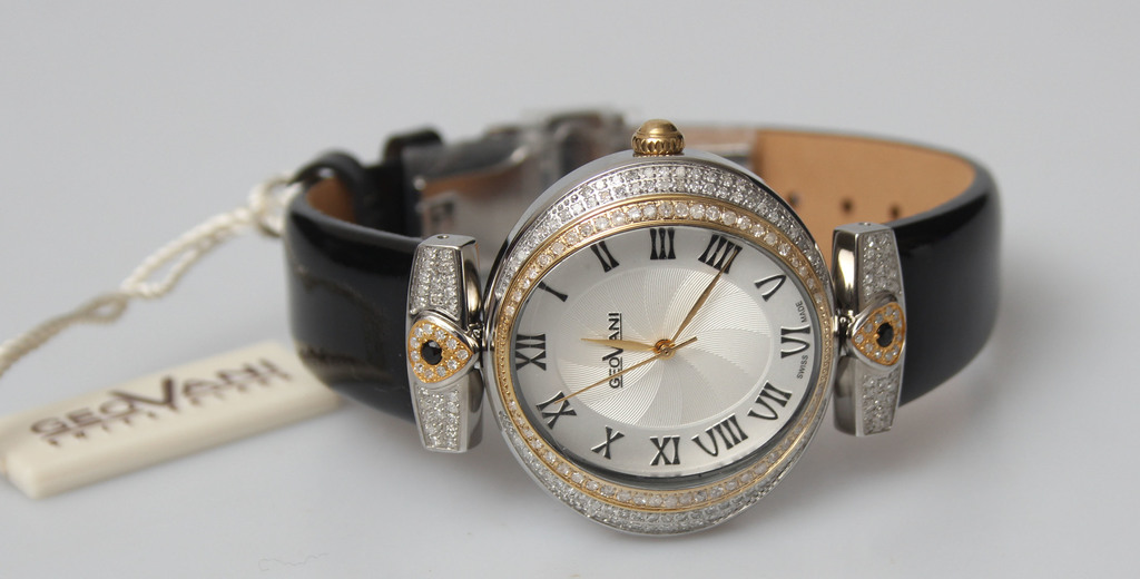 Apzeltīts sieviešu zelta rokas pulkstenis ar briljantiem 1.02 ct ''GEOVANI''
