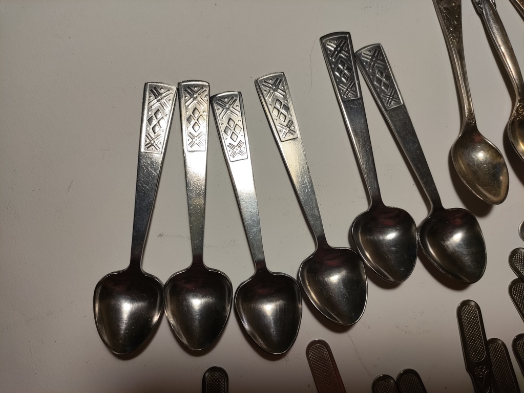 25 assorted stainless metal and melchior small spoons, USSR