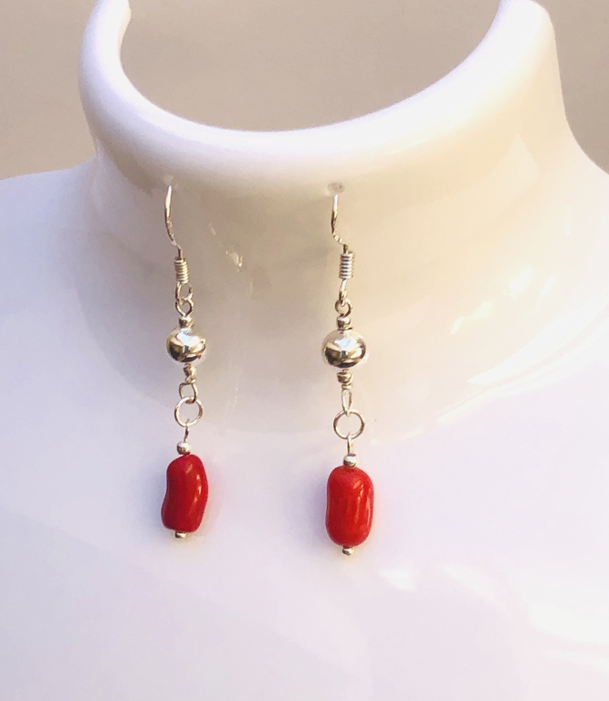 Coral and silver earrings