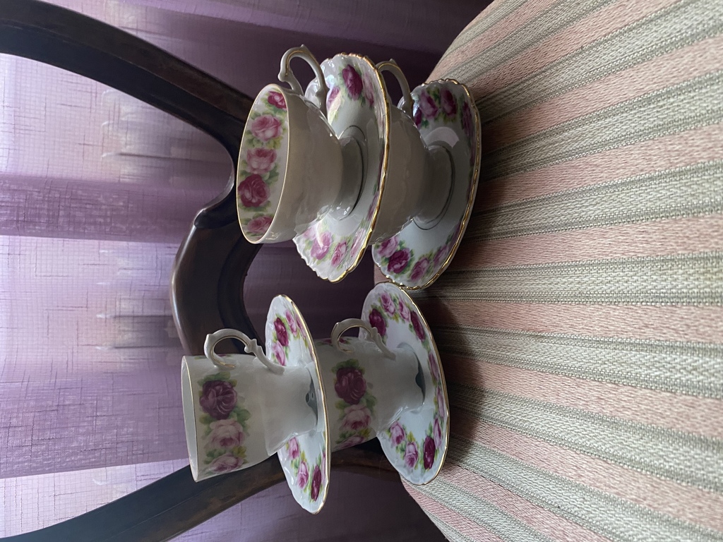Bavaria Bareuther Waldsassen Porcelain Cup and Saucer and Schwarzenhammer Porcelain Cups and Saucers with a beautiful rose design