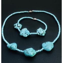 Necklace and bracelet duo with blue turquoise stones