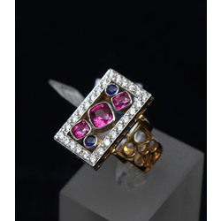 Gold ring with diamonds, rubies, sapphire