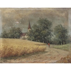 Vasaras ainava ar baznīcu