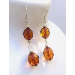 Silver earrings with natural Amber, diamond setting