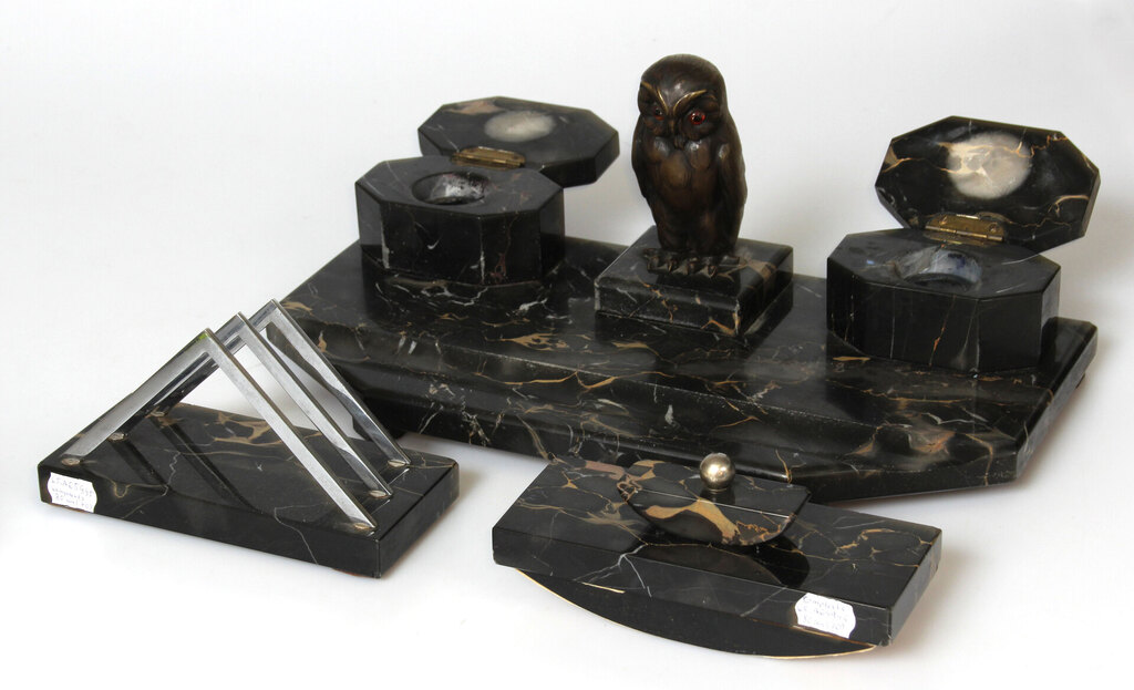 Мраморный канцелярский набор с фигуркой совы