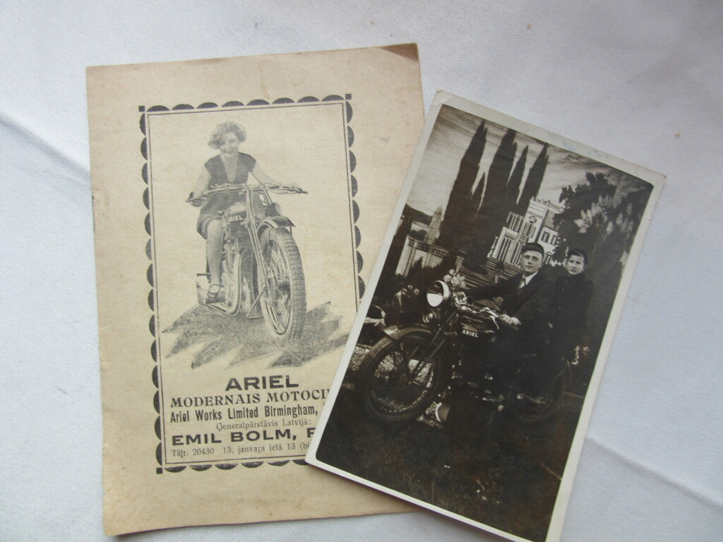 Motorbike ARIEL advert + photo 1930ies