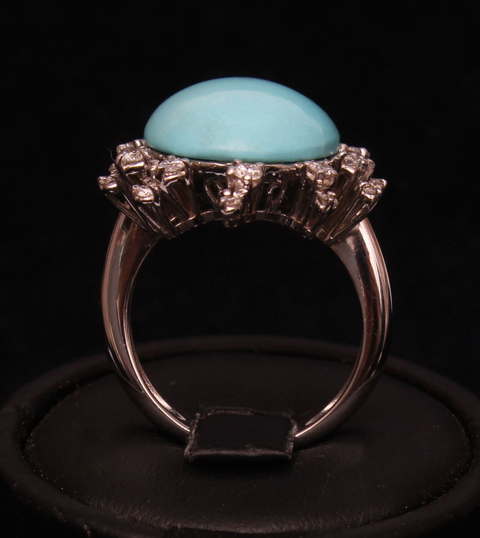 White gold ring with diamonds and Persian turquoise