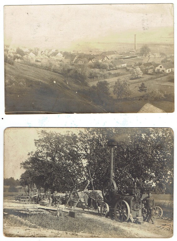 2 postcards - city view, tree treatment