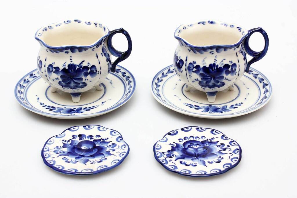 Porcelain tea trio - a pair