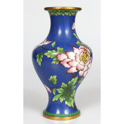 Blue cloisonné vase with floral motif