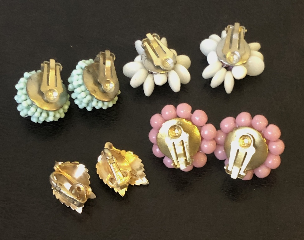 Original clip-on earrings from the 60s. Costume jewelry.