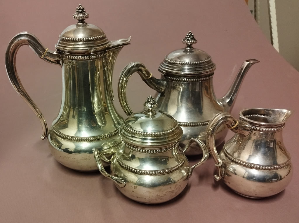 Silver set - 2 pots, cream bowl and sugar bowl