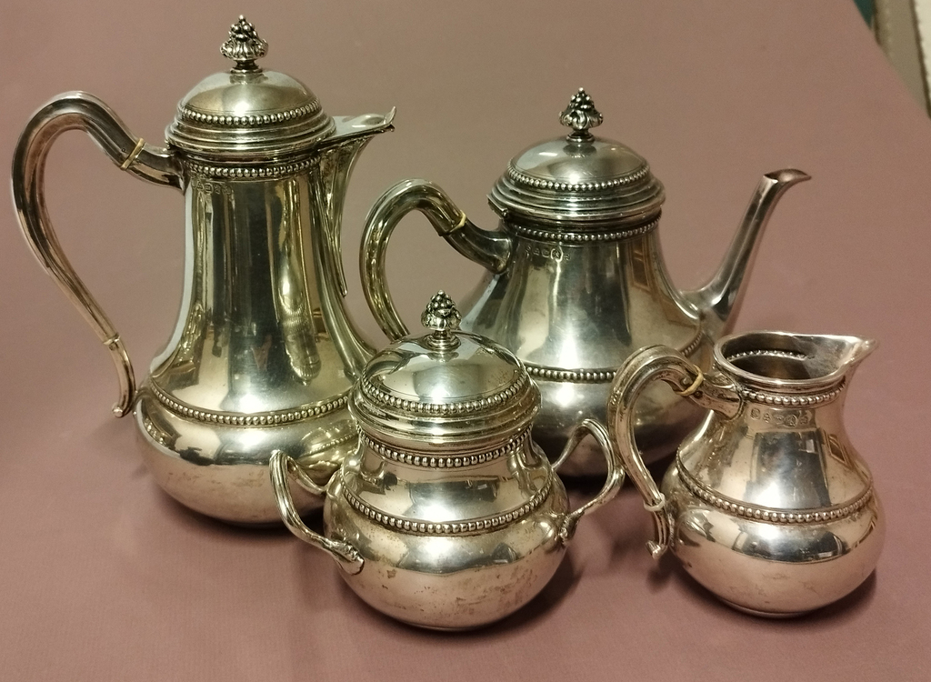 Silver set - 2 pots, cream bowl and sugar bowl