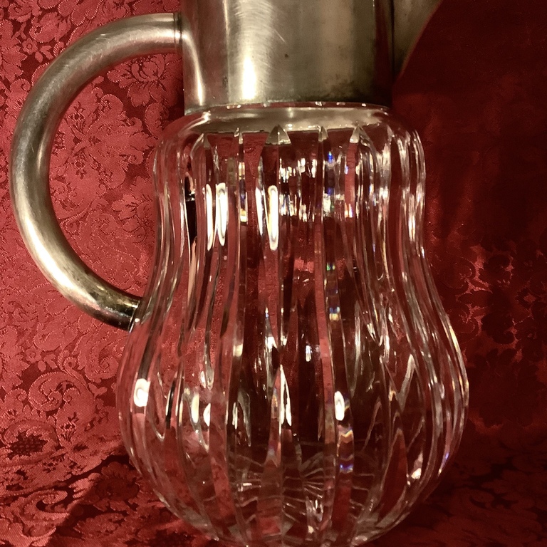 St. Lambert Large pitcher for lemonade. Crystal, silver plated. France. Big heavy. manual grinding