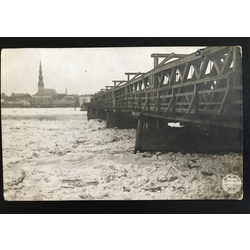 Ice jams in the Daugava near a wooden bridge