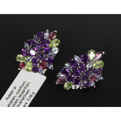 Silver earrings with amethysts, rhodolites, peridots, tanzanites, aquamarines