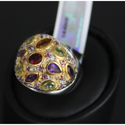 Silver ring with rhodolites, amethysts, peridots, citrine