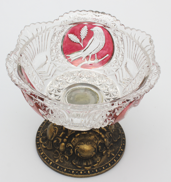 Crystal fruit bowl with bronze base