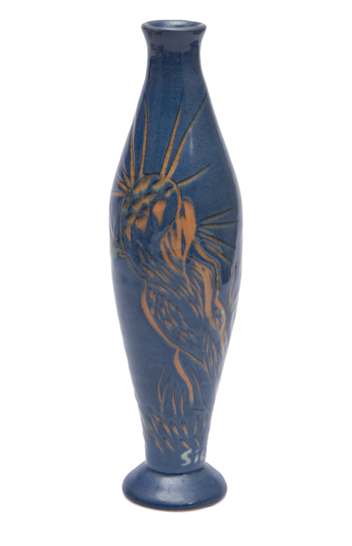 Ceramic vase with blue enamel