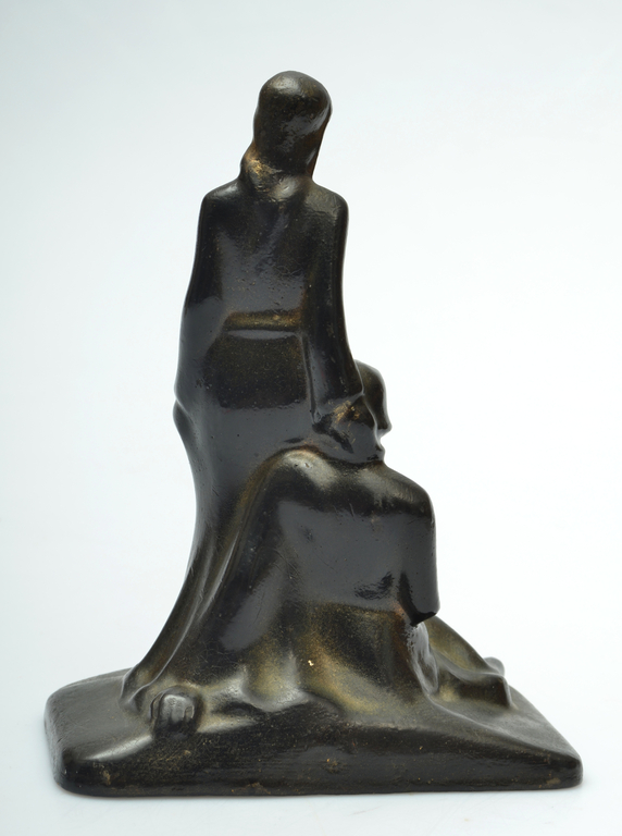 Plaster figure with black lacquer and bronze patina coating 