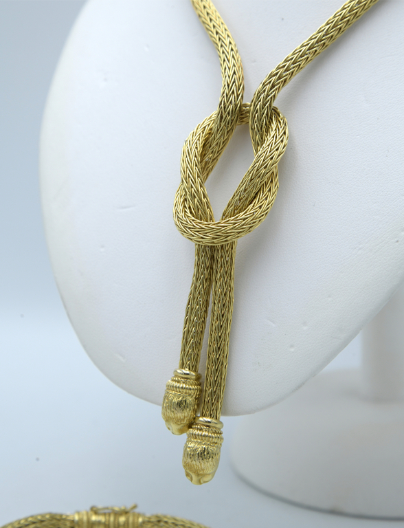 Gold earrings, bracelet and necklace ''Ilias Lalaounis. Hercules Knot''