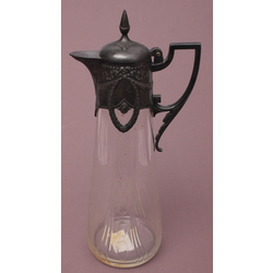 Art Nouveau glass pitcher with metal finish