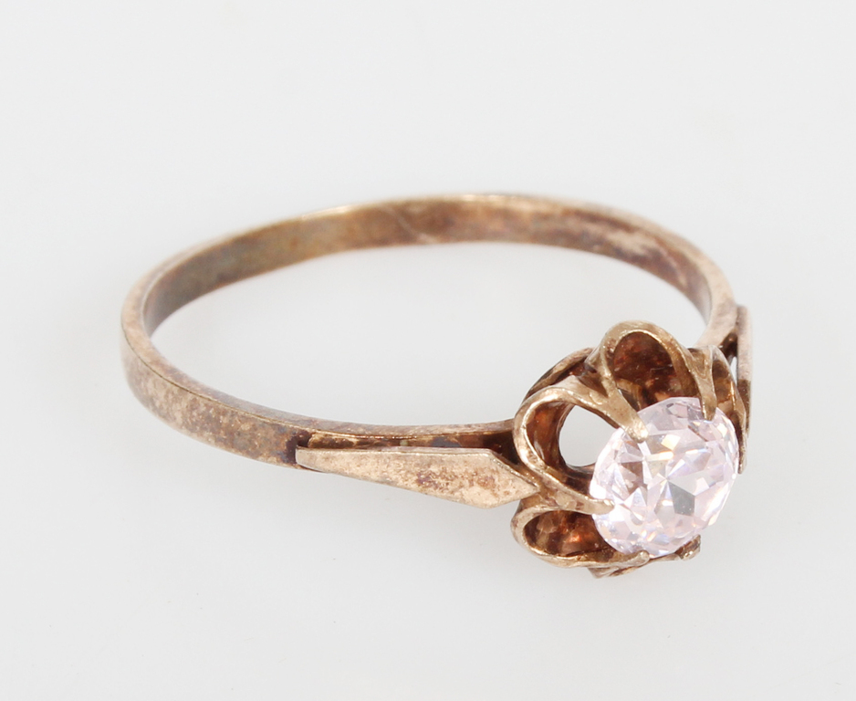 Gold-plated silver ring with pink glass